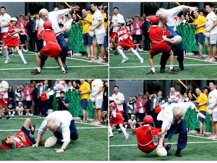 October 2015: Boris Johnson knocks over 10-year-old child during rugby game