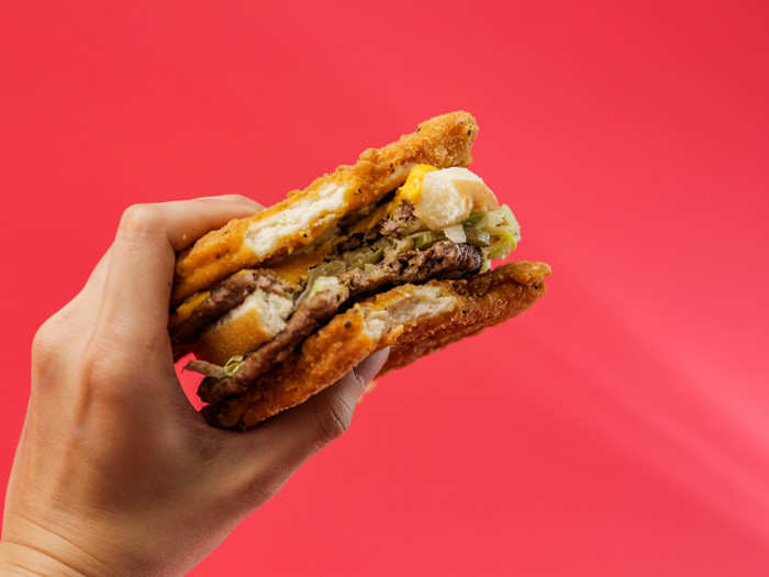 I liked this one. The crunch of the crispy McChicken patty links arms with the tang of the signature Big Mac sauce for a surprisingly tasty, albeit messy, protein-packed sandwich. Worth upwards of $10.00? You decide.