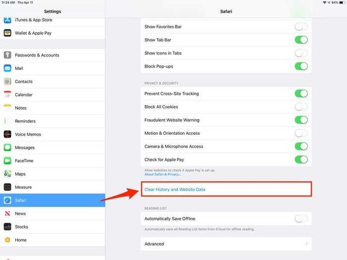 Clear your iPad’s Safari’s cache