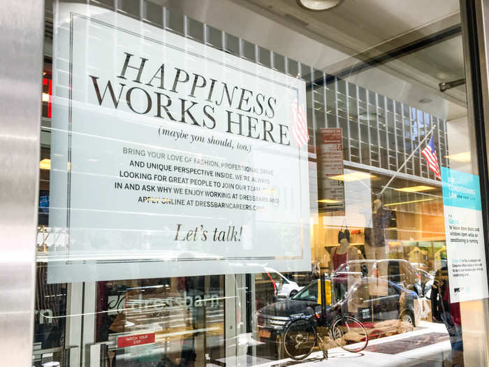 But for some reason, there was still a hiring ad on the front door. Happiness may have worked here once, but it will soon be in the same boat as the rest of Dressbarn