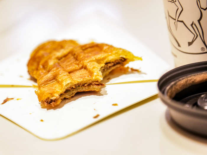 The croiffle tasted like a flattened pain au chocolat — with extra chocolat. It was very sweet, slightly flaky, and a little confusing. A waffle