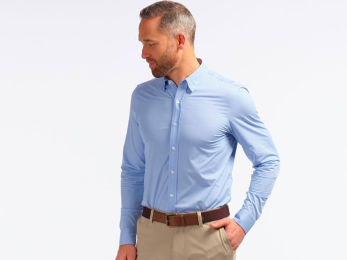 A moisture-wicking, performance dress shirt