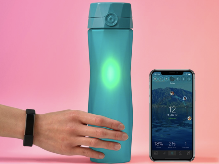 A water bottle that glows to remind him to drink water