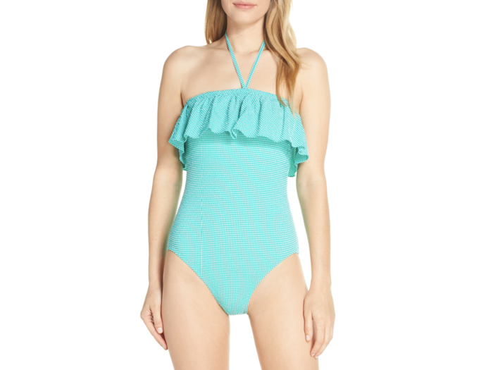 J.Crew Gingham Ruffle Bandeau One-Piece Swimsuit