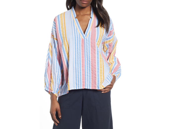 Lou & Grey Striped Seersucker Poet Blouse