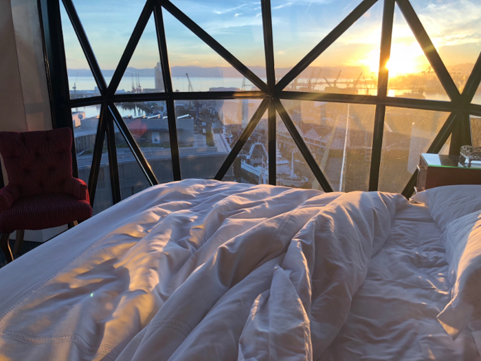 The Silo staff kept stressing how great the sunrise would be from the Sky Terrace, so I set my alarm for 5:45 a.m. I was able to watch the beginning of it from my room — thank you giant, east-facing windows — and then headed to the roof for the rest.