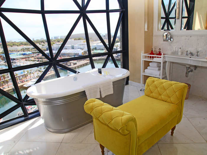 The bathroom — which was roughly the size of my bedroom in New York City — had a beautiful bathtub situated right up against a pillowing window.