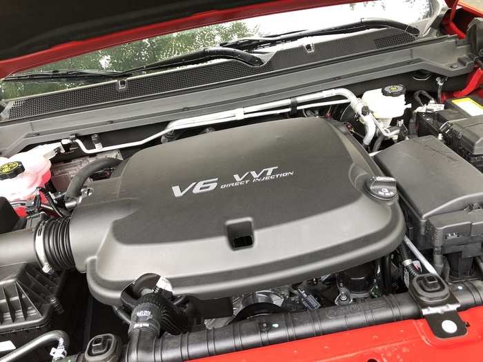 The 3.6-liter V6 is all motor — no turbos. The engine makes 308 horsepower with 275 pound-feet of torque. A turbocharged four-cylinder, 2.8-liter mill is available, making 181 horsepower but a juicy 369 pound-feet of rock-crawling torque.