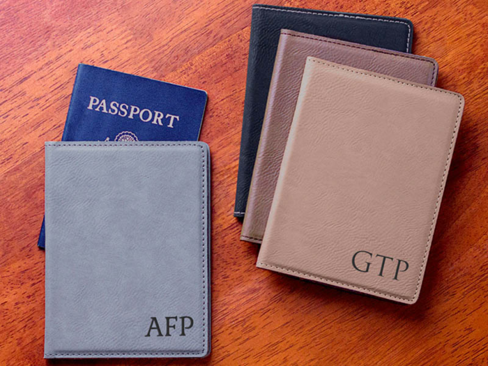 A monogrammed passport cover