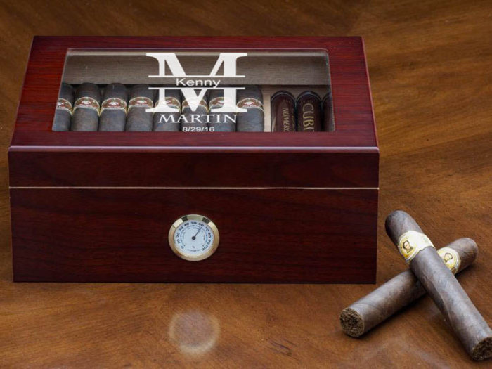 An engraved cigar humidor