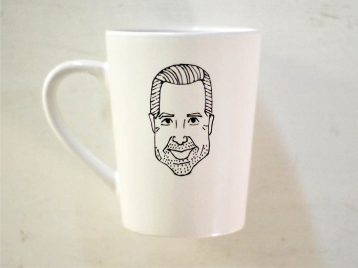 A coffee mug with his face on it