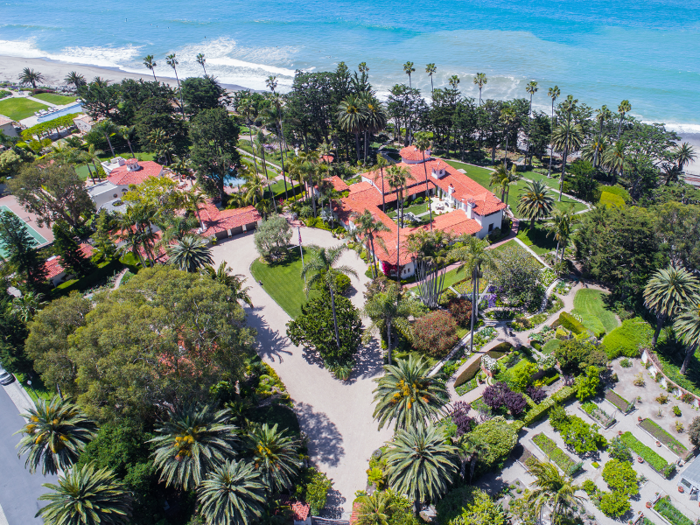 The 5.5-acre estate is currently on the market for $57.5 million. The complex includes the main house and its guest house, along with separate staff quarters.