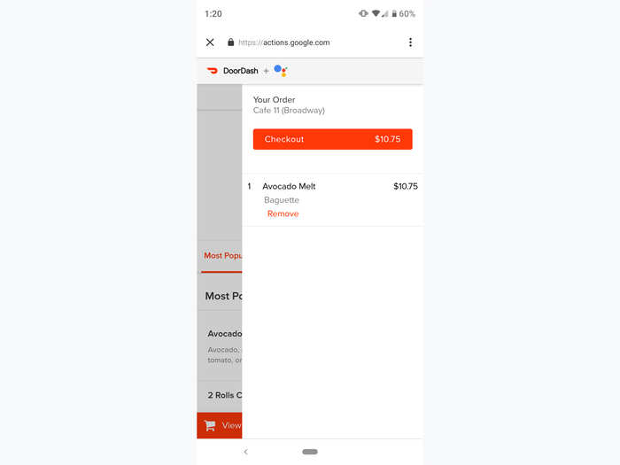 Once Google has signed you up for the delivery service, you can tap "Checkout."