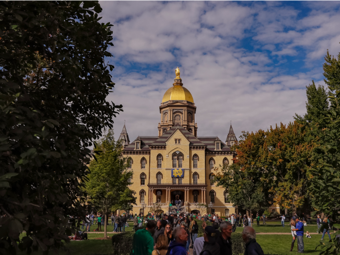 Notre Dame walking down the steps