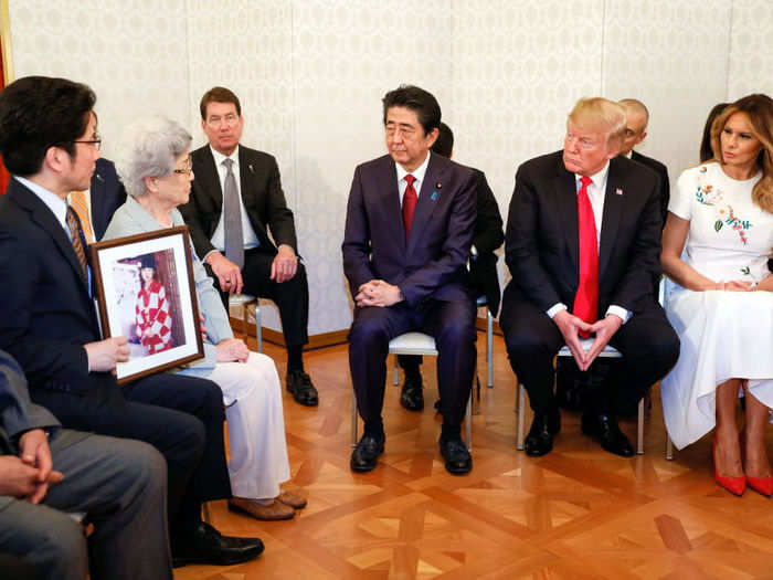 Before a public discussion with Abe, Trump met with the families of Japanese citizens who were abducted by North Korea.