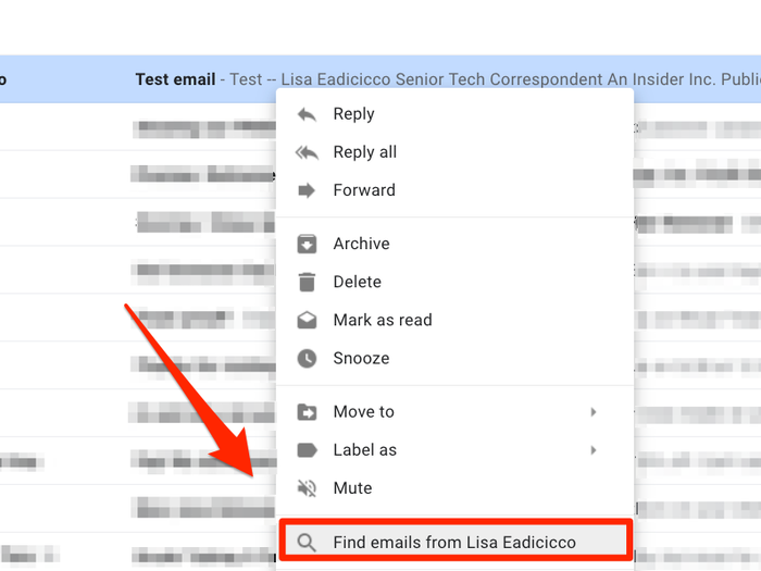 Find all emails from a specific sender in two clicks.