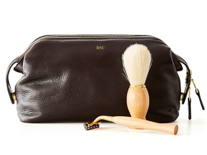 A luxurious leather Dopp kit