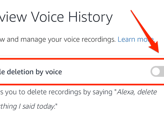 Toggle the switch next to "Enable deletion by voice."