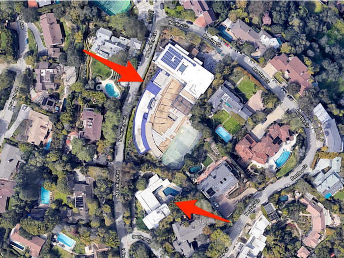 The houses sit right next to each other on Bentley Circle. The larger home sold for $45 million and the smaller sold for $7.2 million.