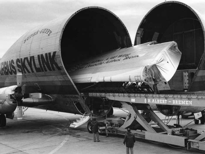 From the very beginning, the consortium agreed to build the A300 using parts from its various European members. To transport the various components to the assembly plant, Airbus used trucks, barges, and a fleet of over-sized transport planes called Super Guppys.