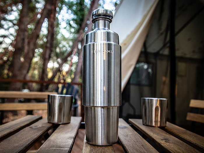 A stainless-steel flask for two.