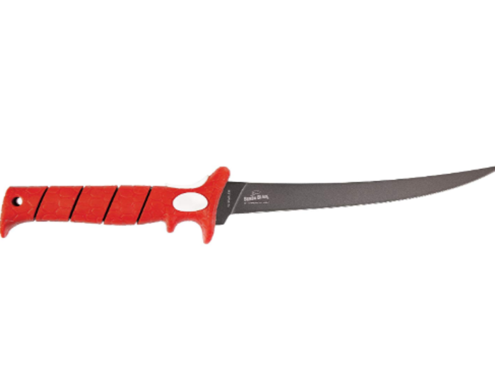 A heavy-duty, full-tang, non-slip-grip steel fillet knife.