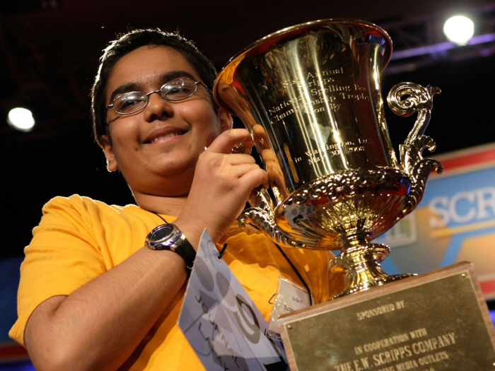 Sameer Mishra took home the 2008 trophy, and is now an independent contributor to the Spelling Bee.