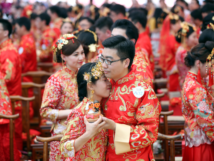 The employee group wedding takes place at Alibaba HQ in Hangzhou.