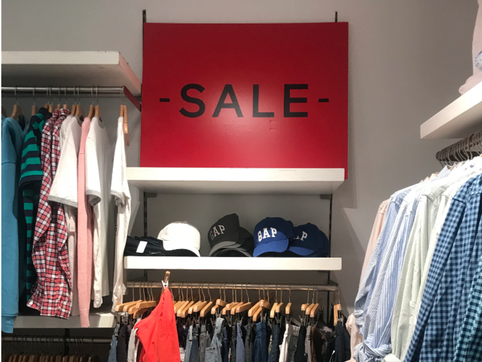 Here was yet another big red sale sign, this time downstairs in the menswear section.