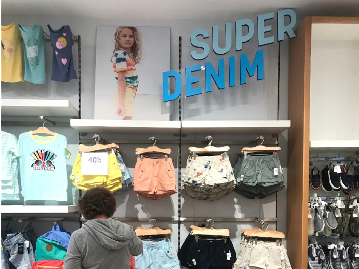 Baby Gap was also pushing its denim products through vibrant signage and discounting.