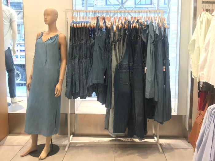 There was an occasional glimmer of hope throughout the store. Gap made attempts at spicing up its long-heralded denim products with a mix of overalls of various lengths and this denim dress.