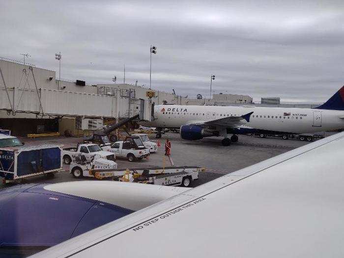 An hour and a half after boarding our flight we are still at the gate. The Embraer has departed and an Airbus A320 is now occupying the nearby gate. With that said, the Delta crew remained in communication during the delay with frequent updates on the maintenance situation.