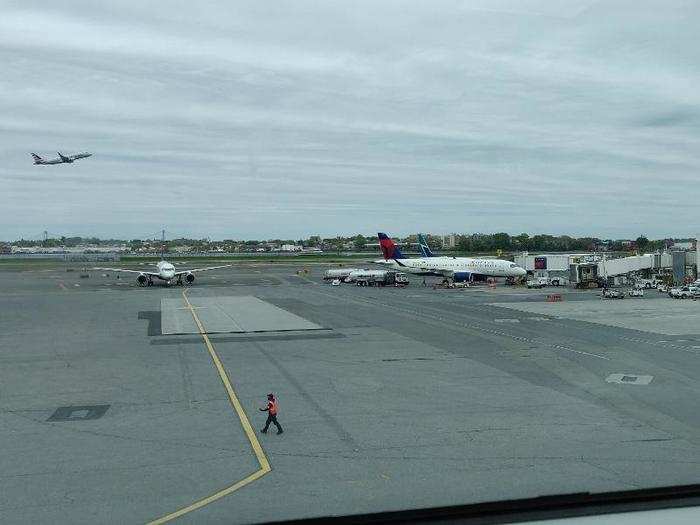 From the walkway, I could see our plane on the tarmac.