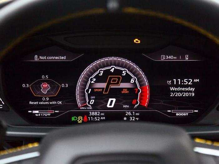 The digital instrument cluster adapts to drive modes.