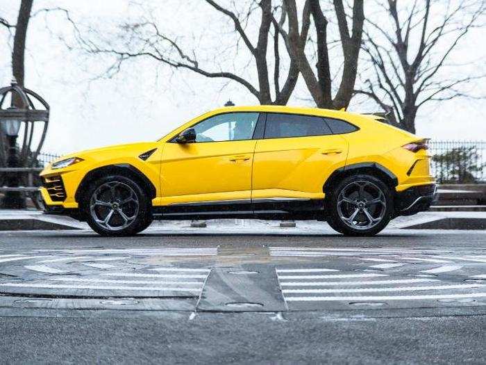 The designers have literally done as much as possible to scale up a supercar to SUV proportions. The Urus is all angles and slashes, with a steeply sloping roofline and shark-attack vibe that isn