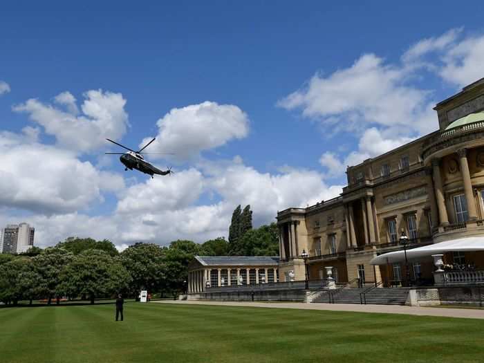 After landing, the Trumps traveled on the Marine One helicopter to Buckingham Palace to start the festivities.