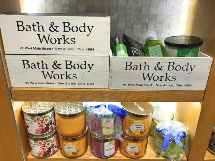 Though the first store opened in Cambridge, Massachusetts, Bath & Body Works was founded and is headquartered in New Albany, Ohio. We found a small display honoring its hometown.