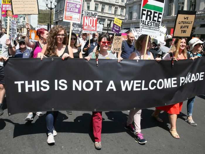 One group made their intentions very clear along the march route amid signs pushing for action to address sexism and the state of Palestine.