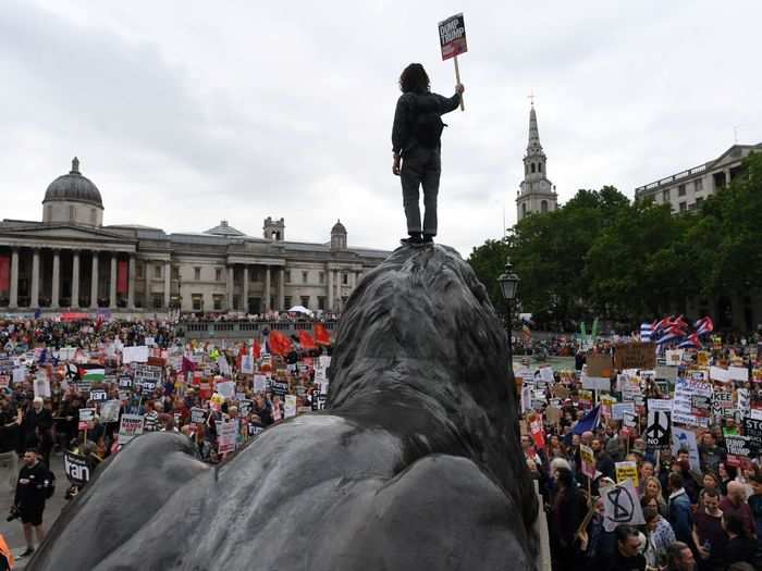 A protest planned for Tuesday called Together Against Trump began in the city