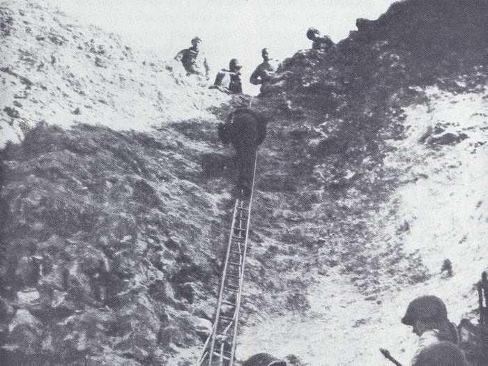 The Rangers climbed the cliffs in sodden clothes while Germans above them shot at them and tried to cut their ropes.