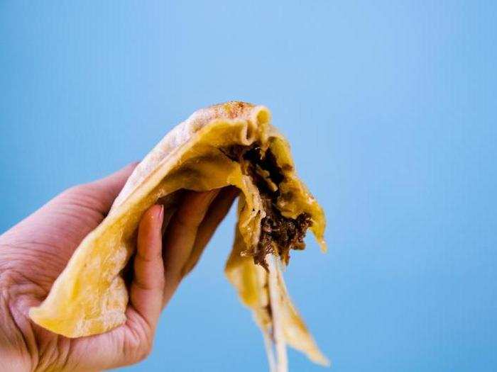 This burritodilla is just meat and cheese, meat and cheese. It