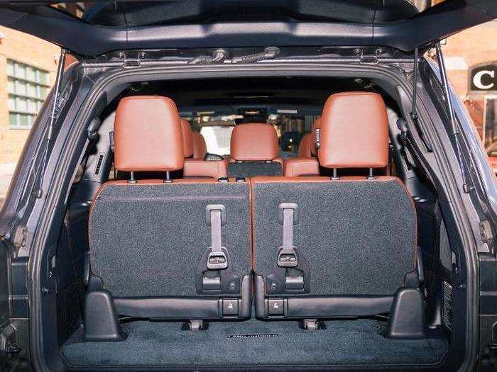 Time to get down to business. As with many three-row SUVs, even on this large one, the Land Cruiser has relatively modest cargo capacity with all three rows deployed: 16 cubic feet.