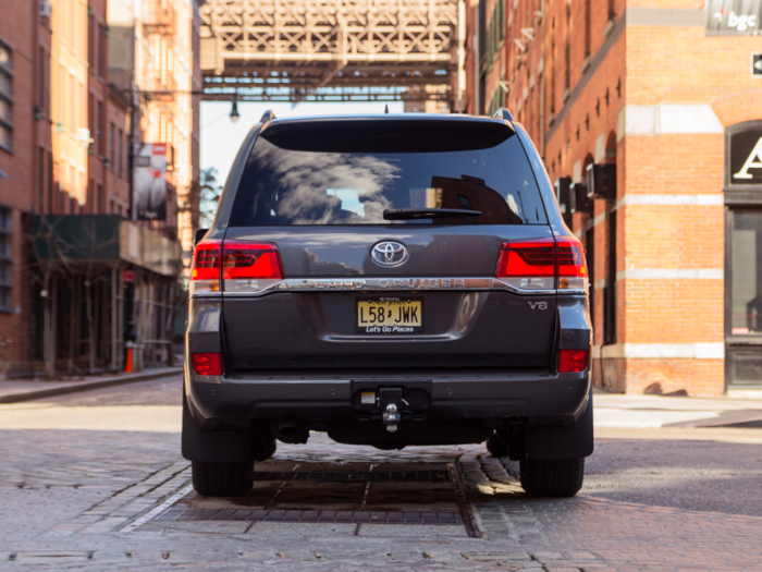 From the rear, you can see that the Land Cruiser rides tall. The version that Toyota has been building, with a few facelifts, for 12 years is the so-called "200 Series."