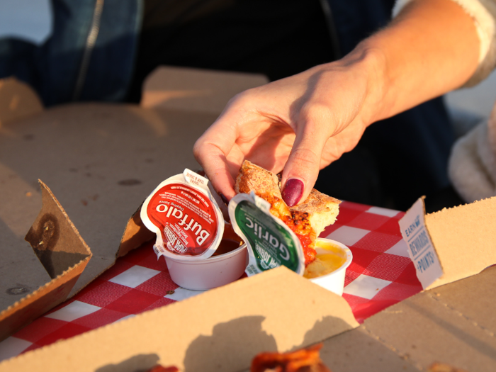 The dipping sauces were priced similarly — both Domino