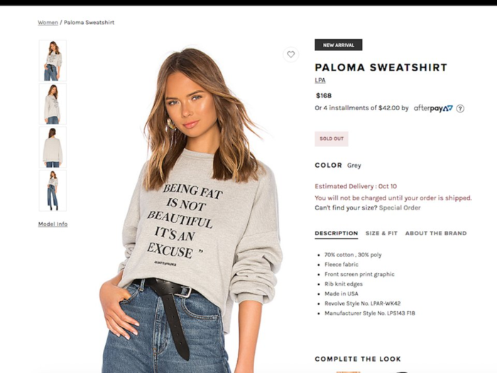 Despite its success, Revolve has also had its fair share of scandal. In 2018, the company came under fire for selling a sweatshirt that seemingly promoted fat shaming.