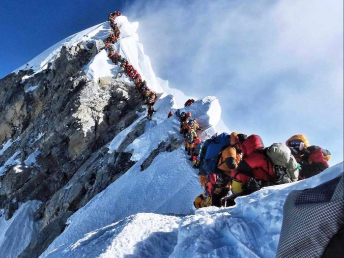 When Everest warms in April and May, there are often just a few good windows of hiking weather. Everybody wants to summit during those critical days, which can lead to lines at the top.