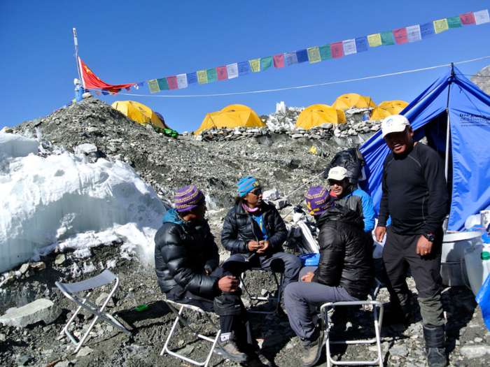 Base Camp rests on a large glacier, and even staying there can be treacherous. "According to my trekking guide, the glacial terrain changes so rapidly that the expeditioners have to move their tents every two weeks," Sprayregen wrote.