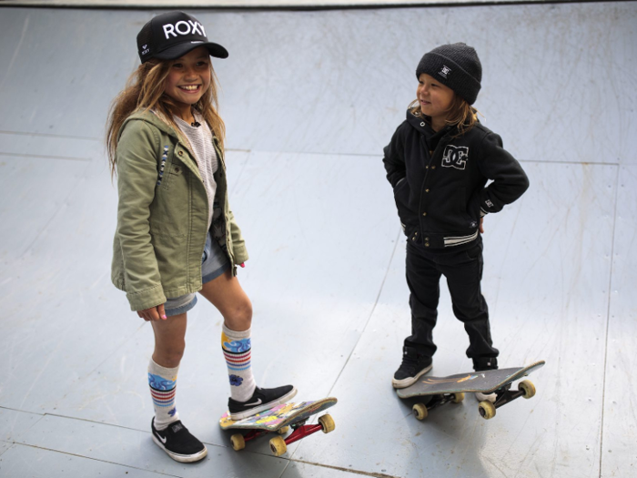 She skates and surfs with her 7-year-old brother, Ocean, who is also a rising star.