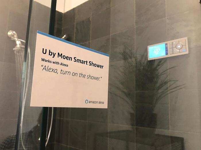 to a Moen Alexa-enabled shower, which you can turn on with voice command.