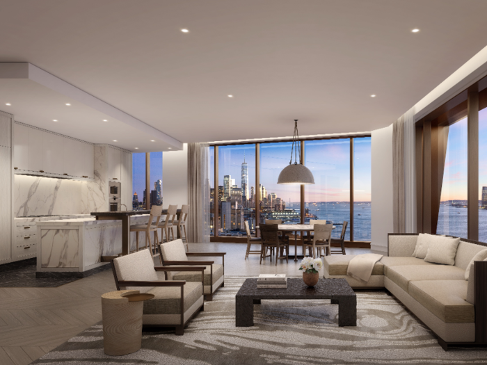 No. I, the West Tower, which stands at 400 feet tall, will include 149 condominium residences. The 87 residences in the 300-foot tall East Tower, No. X, start at 100 feet above Six Senses New York.